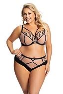 Big cup bra, embroidery, wide shoulder straps, straps over bust, mesh overlay, C to M-cup
